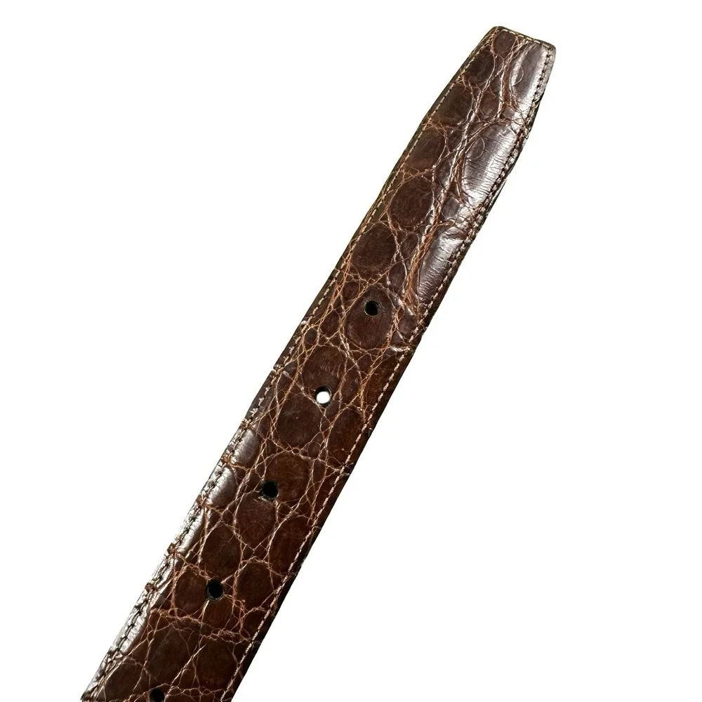 Bespoke Brown Genuine Caiman Crocodile Mens Brass Buckle Belt Size 32 NWOT
